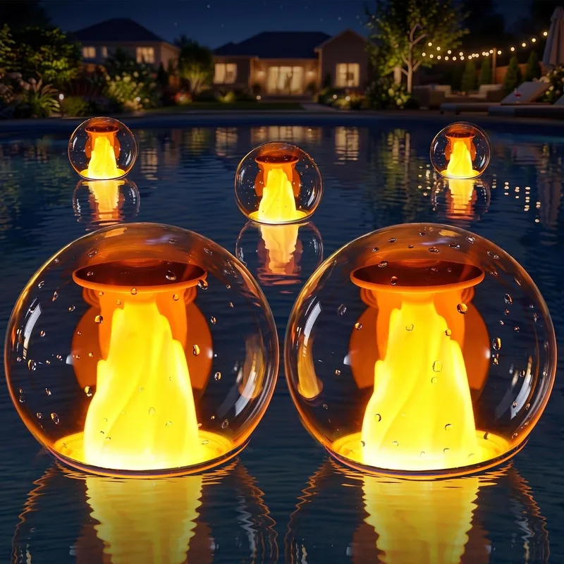 PoolLeader ▫️ Luzes solares flutuantes para piscina com efeito de chama dinâmico