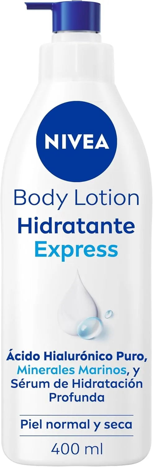 NIVEA ▫️ Body Lotion Moisturising Express - Loção Corporal - Hidratação 72h - Ácido Hialurónico, Minerais Marinhos e Sérum de Hidratação Profunda - Fórmula Ultra Leve - Pele Normal a Seca - 400 ml