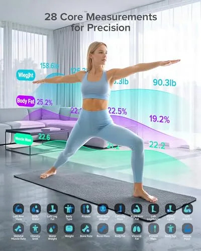 POSTURE ▫️ Balança de casa inteligente com medição de impedância, 8 elétrodos, ecrã a cores, 28 parâmetros de composição corporal, incluindo massa muscular e gordura corporal, plataforma ampla, aplicação Bluetooth, 180 kg 5