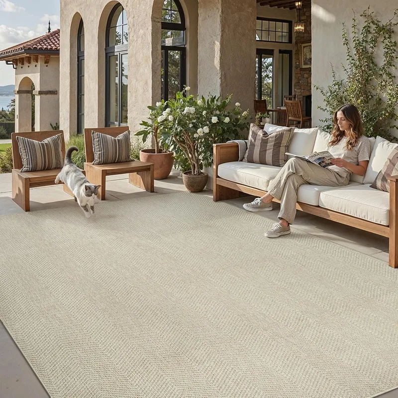 PureCozy ▫️ Tapete para exterior 200x300 cm, sala, terraço, impermeável, cor taupe, antiderrapante, lavável, tapetes para interior, quarto, jardim, sala de jantar, pátio, quarto, com aspeto de juta