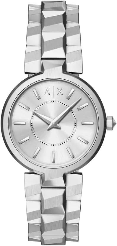 ARMANI EXCHANGE ▫️ Relógio para senhora, movimento de quartzo a dois ponteiros, caixa de 34 mm com bracelete em aço inoxidável ou pele
