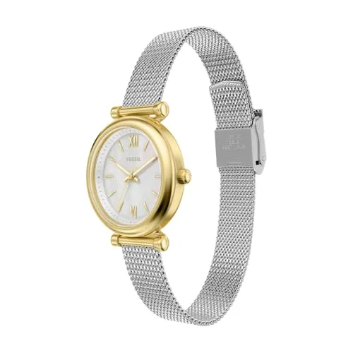 Fossil ▫️ Carlie - Relógio para mulher, mecanismo de quartzo dourado com três ponteiros e bracelete em aço inoxidável 3