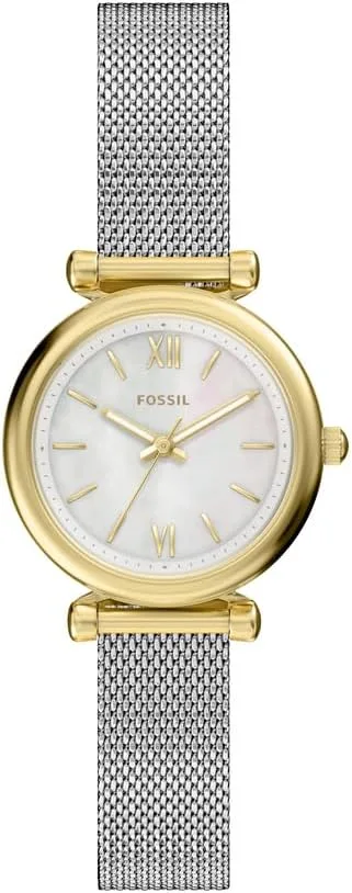 Fossil ▫️ Carlie - Relógio para mulher, mecanismo de quartzo dourado com três ponteiros e bracelete em aço inoxidável
