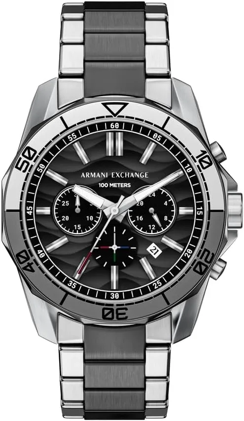 Armani Exchange ▫️ Relógio para homem, movimento cronógrafo de quartzo e caixa de 44 mm com bracelete em poliuretano