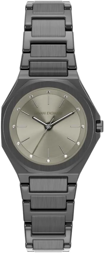 Armani Exchange ▫️ Relógio para mulher, movimento de quartzo com três ponteiros e caixa de 34 mm com bracelete em aço inoxidável ou couro