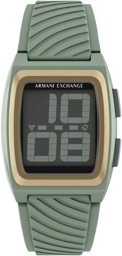 ARMANI EXCHANGE ▫️ Relógio para homem, movimento LCD, caixa de 42 mm com bracelete de silicone