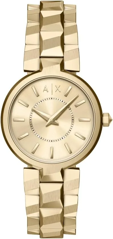 Armani Exchange ▫️ Relógio para mulher, movimento de quartzo com dois ponteiros e caixa de 34 mm com bracelete em aço inoxidável ou couro