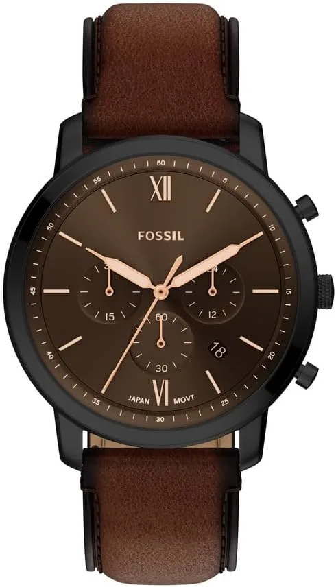 Fossil ▫️ Neutra FS6163 - Relógio de pulso em aço inoxidável para homem, 44 mm, Preto, Cor preta