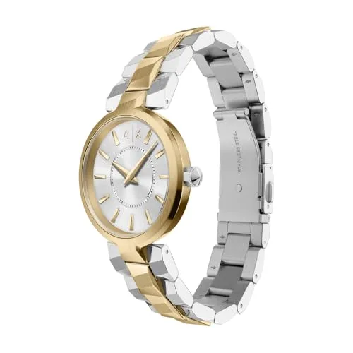 Armani Exchange ▫️ Relógio para mulher, movimento de quartzo com dois ponteiros e caixa de 34 mm com bracelete em aço inoxidável ou couro 3