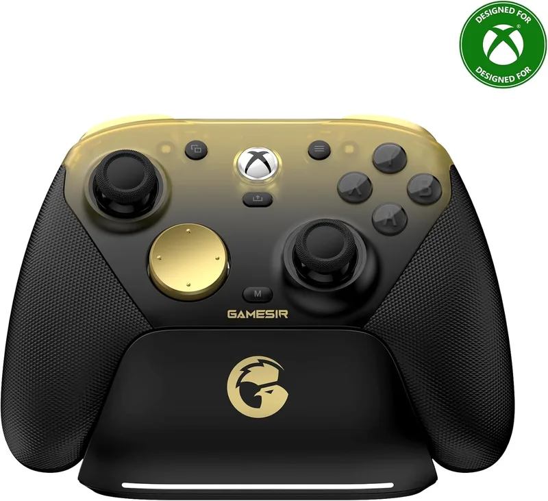 GameSir ▫️ G7 Pro – Comando de 1000 Hz com base de carregamento para Xbox Series X|S, Xbox One, Windows 10/11 e Android – Joysticks TMR, gatilhos ajustáveis e 4 botões programáveis – Dourado