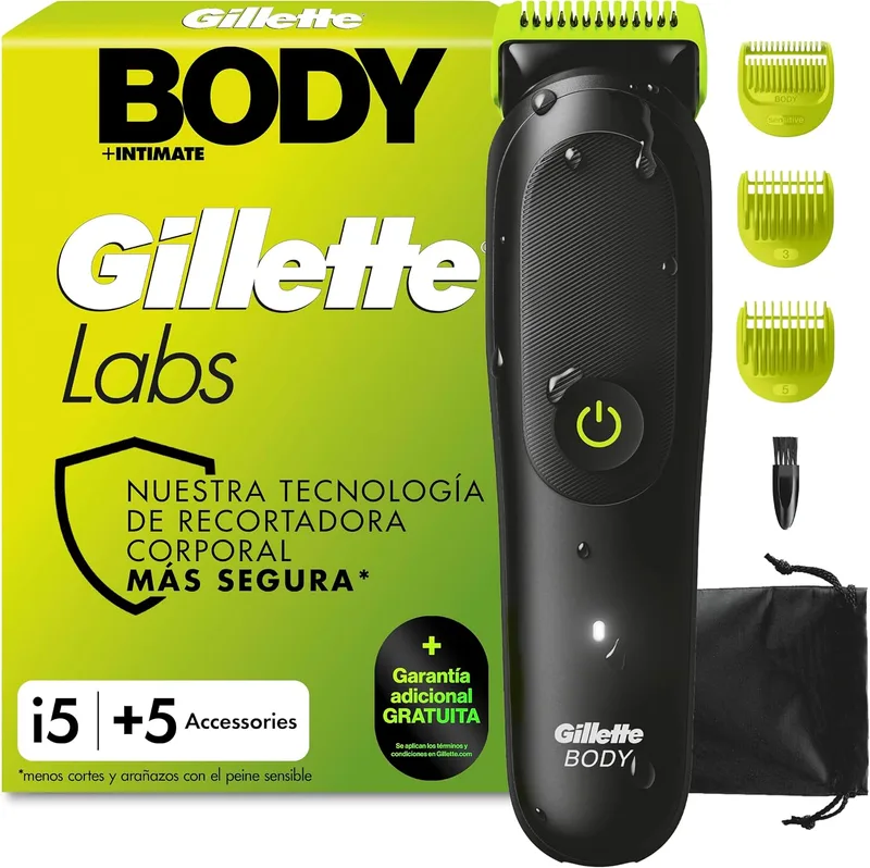 Gillette ▫️ Labs i5 Body + Intimate Trimmer para homem com tecnologia SkinFirst – Máquina de barbear para o corpo e zona íntima, à prova de água, preta/verde