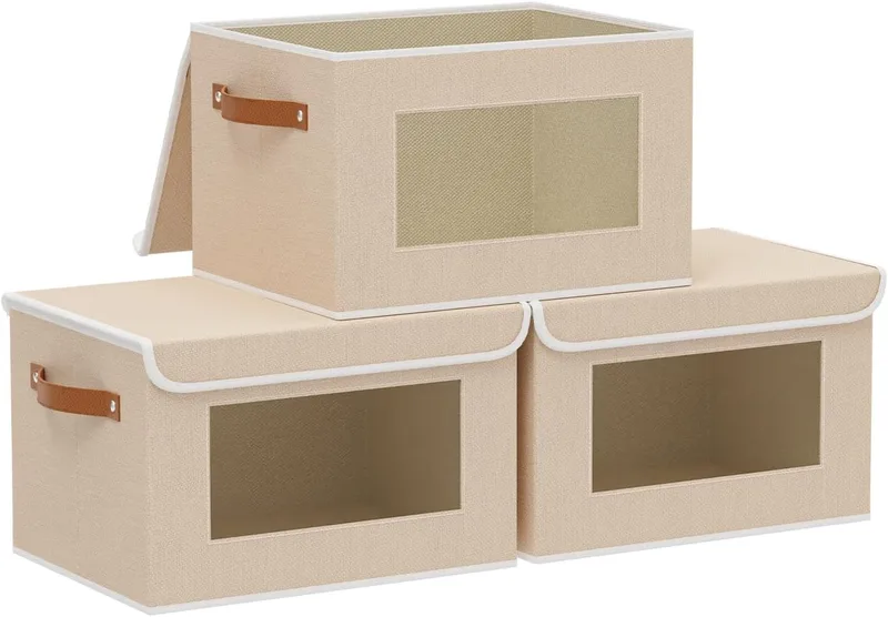 YheenLf ▫️ 3 Peças Caixas de arrumação, Caixas de arrumação, Caixas de arrumação, Caixas de arrumação, Caixas de arrumação para roupa, livros e outros objectos, Bege, 26×20×17 cm