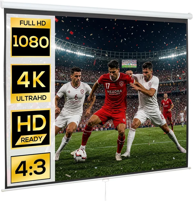 HOMCOM ▫️ Manual Projetor Screen 120 Inch, Tela de Projeção, Formato 4:3/16:9, Interior e Exterior, Eventos Desportivos, Cinema em Casa, Escritório, Pátio, 244x183 cm, Branco