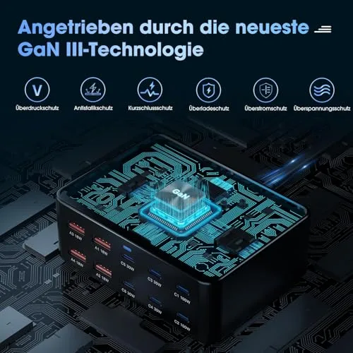 Sefitopher ▫️ Carregador USB-C de 330 W, carregador rápido PD de 100 W com 10 portas, estação de carregamento GaN III, fonte de alimentação USB-C GaN para MacBook Pro/Air, computador portátil, iPhone 17/16 Pro/iPad 5