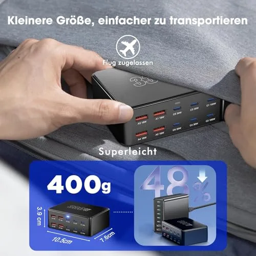 Sefitopher ▫️ Carregador USB-C de 330 W, carregador rápido PD de 100 W com 10 portas, estação de carregamento GaN III, fonte de alimentação USB-C GaN para MacBook Pro/Air, computador portátil, iPhone 17/16 Pro/iPad 6