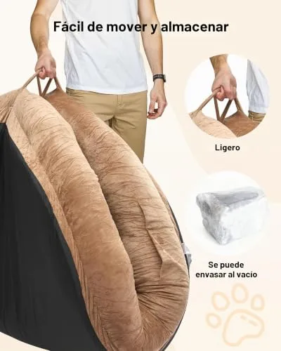 VEVOR ▫️ Cama para cães com design oval, tamanho para humanos, 177 x 123 x 24 cm, ortopédica, em espuma viscoelástica, com bolso lateral, alça e fecho, capa removível e lavável na máquina, castanho 5