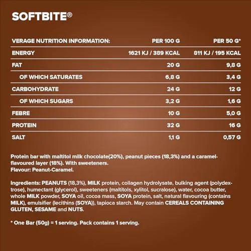 IronMaxx ▫️ SoftBite Barra Proteica de Amendoim e Caramelo, 12 × 50 g – Textura Extra Suave, Elevado Teor de Proteínas e Fibras, Sem Açúcares Adicionados, Ideal para o Consumo Diário 2