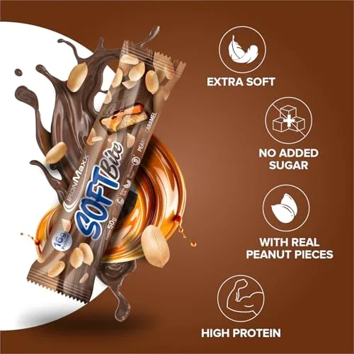 IronMaxx ▫️ SoftBite Barra Proteica de Amendoim e Caramelo, 12 × 50 g – Textura Extra Suave, Elevado Teor de Proteínas e Fibras, Sem Açúcares Adicionados, Ideal para o Consumo Diário 3