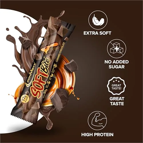 IronMaxx ▫️ SoftBite Barra Proteica de Chocolate e Caramelo, 12 × 50 g – Textura extra suave, elevado teor de proteínas e fibra, sem açúcares adicionados, ideal para levar 3