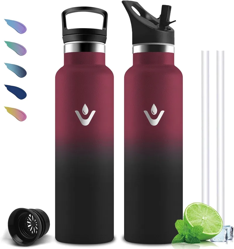 Mujigaga ▫️ Garrafa de água de aço inoxidável, garrafa térmica de 1 litro, à prova de fugas, garrafa com palhinha, sem BPA, mantém-se fria durante 24 horas/12 horas quente, garrafa de água para desporto, caminhadas, campismo, acampamento, etc.