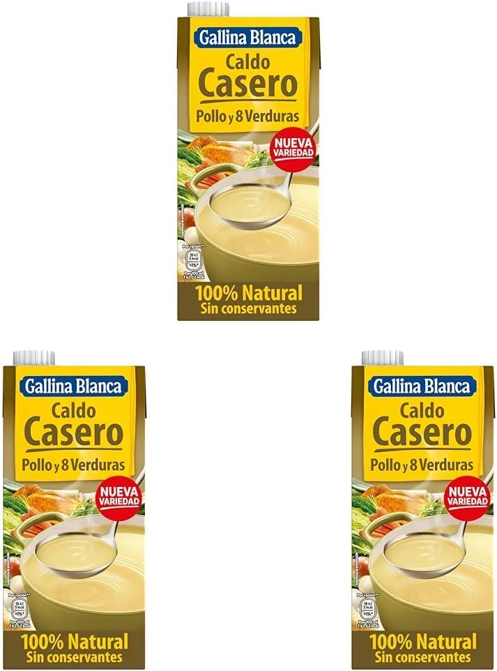 Gallina Blanca ▫️ 100% Natural Caldo Caseiro de Galinha e 8 Legumes 1 l (Embalagem de 3)