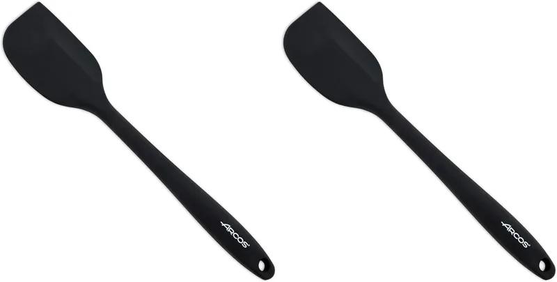 Arcos ▫️ Espátula de Silicone Plana, Retangular e Flexível 280mm para virar, misturar e descascar alimentos na cozinha. Língua de silicone profissional. Cor preta (embalagem de 2)