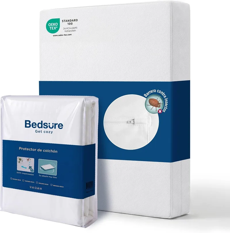 Bedsure ▫️ Protetor de colchão 160 x 200 x 30 cm, resistente à água, contra ácaros e percevejos, proteção contra a humidade, proteção para pessoas alérgicas, lavável a 40°, antiderrapante