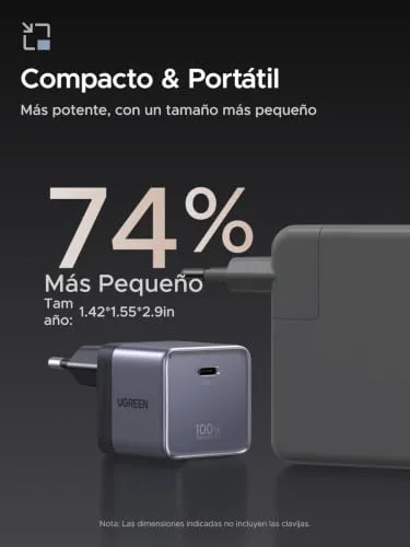 UGREEN ▫️ Nexode Air 100 W Carregador USB-C de carregamento rápido com cabo USB-C (cinzento) 3
