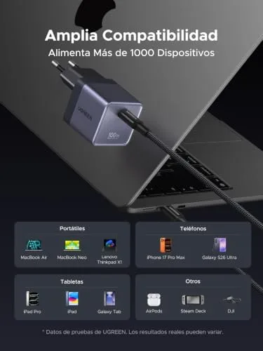 UGREEN ▫️ Nexode Air 100 W Carregador USB-C de carregamento rápido com cabo USB-C (cinzento) 7