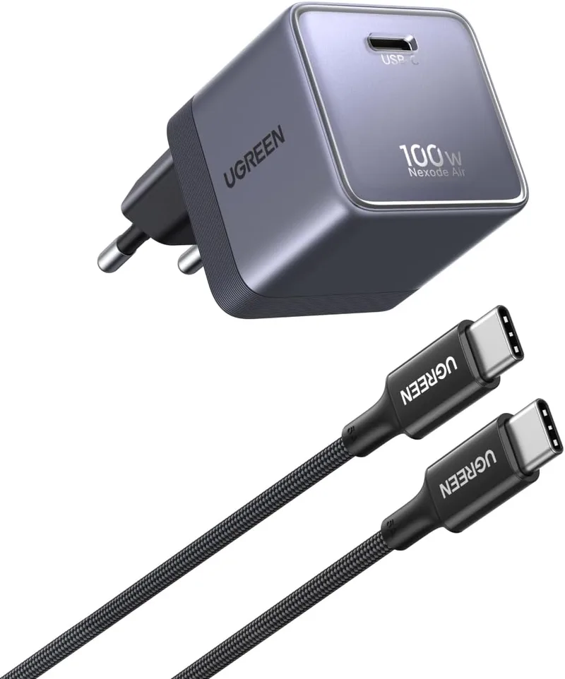 UGREEN ▫️ Nexode Air 100 W Carregador USB-C de carregamento rápido com cabo USB-C (cinzento)