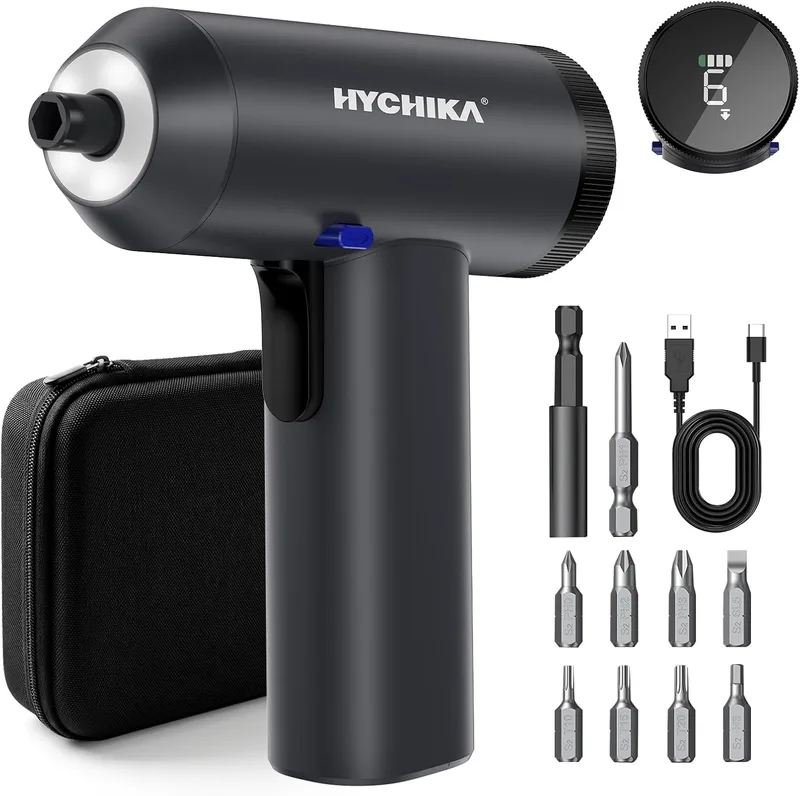 HYCHIKA BETTER TOOLS FOR BETTER LIFE ▫️ Chave de fendas elétrica HYCHIKA, chave de fendas elétrica de 6 N·m com ecrã LCD, 7 configurações de binário, bateria de 2200 mAh, luz LED, adequada para reparações de mobiliário e do lar