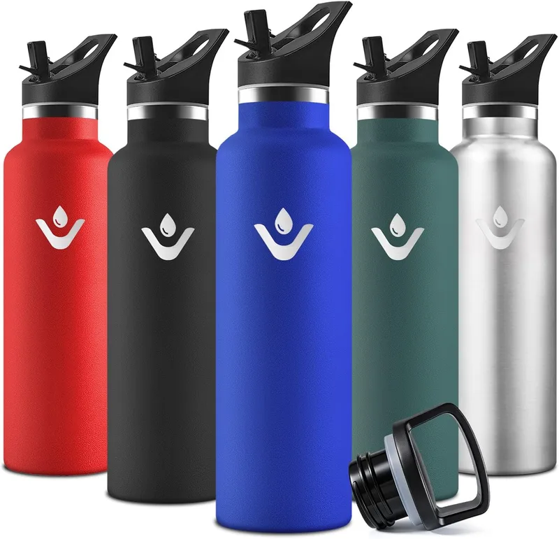 Motswedi ▫️ Garrafa de água em aço inoxidável, 500 ml sem BPA, garrafa térmica, com palhinha e 2 tampas, frasco, aço inoxidável 18/8, garrafa isotérmica para Parchi, Scuole, uso diário - azul real