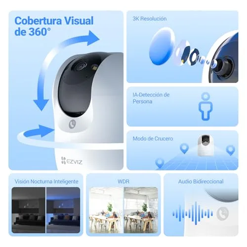 EZVIZ ▫️ C6N G1 3K (Conjunto de 2) Câmara de vigilância Wi-Fi para interiores com visão de 360°, câmara IP com deteção de pessoas, visão noturna a cores, áudio bidirecional, acompanhamento com zoom, controlo remoto, para bebés/empresas 2