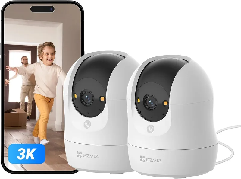 EZVIZ ▫️ C6N G1 3K (Conjunto de 2) Câmara de vigilância Wi-Fi para interiores com visão de 360°, câmara IP com deteção de pessoas, visão noturna a cores, áudio bidirecional, acompanhamento com zoom, controlo remoto, para bebés/empresas