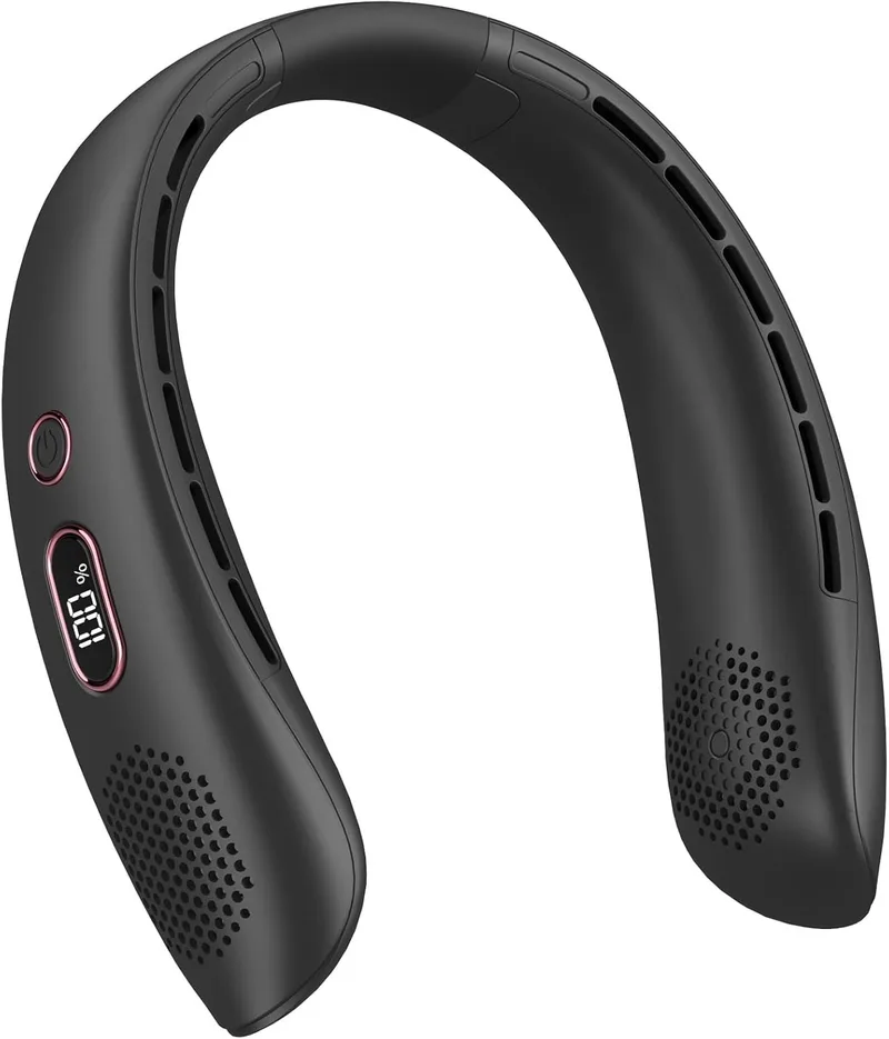 Fashioz ▫️ Ventilador de pescoço portátil, silencioso, com fluxo de ar de 360°, recarregável por USB e 3 velocidades. Ventilador sem pás, ideal para o escritório, viagens, casa e atividades ao ar livre (preto)