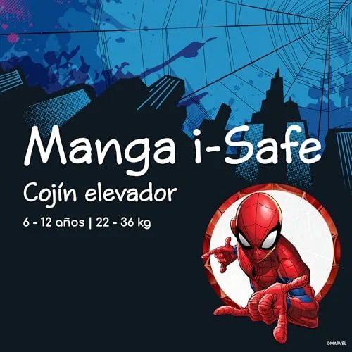 Bebeconfort ▫️ Marvel Manga i-Safe, Assento elevatório para automóvel, Cadeira auto Marvel Legends Spiderman, 6-12 anos, 128–150 cm, 22-36 kg, Leve, fácil instalação com cinto de segurança, almofadada, Spiderman autêntico 2