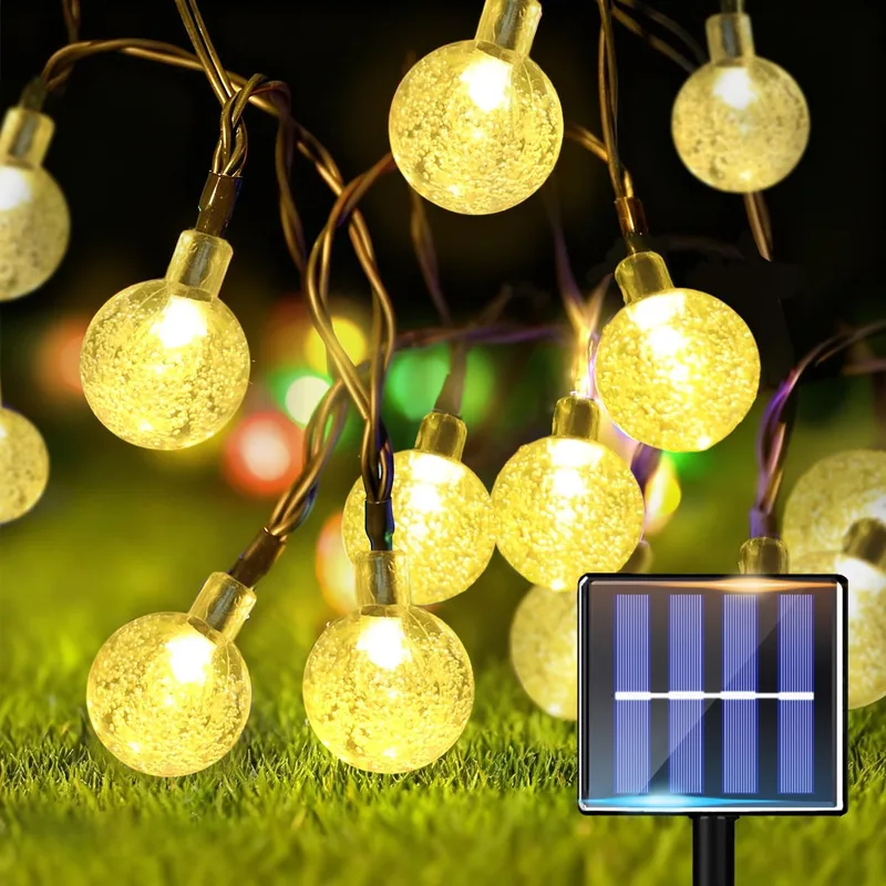 taiyongkang ▫️ Guirlandas de luzes solares para exterior, 30 LED, 8 m com bolas de cristal, 8 modos, IP65, guirlanda de luzes solares para jardim, varanda, terraço, festas e casamentos, Natal (branco quente)