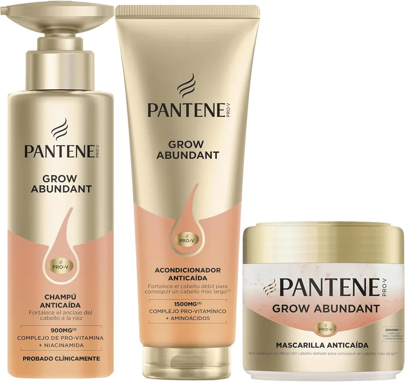 Pantene ▫️ Champô Crescer Abundante Anti-Queda 290ml + Condicionador Anti-Queda 250ml + Máscara Anti-Queda 300ml Para um Cabelo Mais Espesso, Mais Longo e Mais Espesso