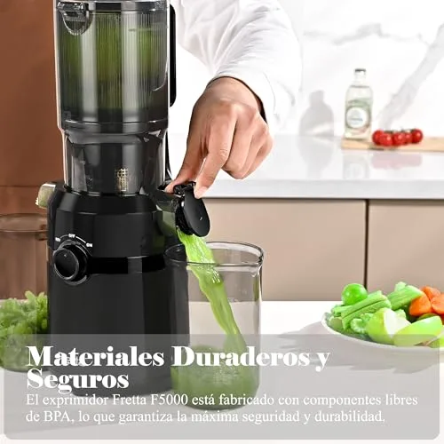 Fretta ▫️ Extrator de sumos e vegetais abertura de 108 mm e capacidade de 1 l, liquidificador de prensagem a frio para vegetais e frutas inteiras, máquina de sumos a baixa velocidade de 200 W, fácil montagem e limpeza, sem BPA (preto) 3