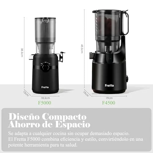 Fretta ▫️ Extrator de sumos e vegetais abertura de 108 mm e capacidade de 1 l, liquidificador de prensagem a frio para vegetais e frutas inteiras, máquina de sumos a baixa velocidade de 200 W, fácil montagem e limpeza, sem BPA (preto) 5