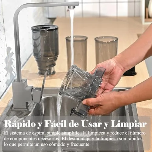 Fretta ▫️ Extrator de sumos e vegetais abertura de 108 mm e capacidade de 1 l, liquidificador de prensagem a frio para vegetais e frutas inteiras, máquina de sumos a baixa velocidade de 200 W, fácil montagem e limpeza, sem BPA (preto) 6