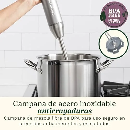 CUISINART ▫️ Batedora de imersão Power Blend de 400 W com velocidade variável, lâmina em aço inoxidável, copo anti-riscos sem BPA, taça do processador, batedor e recipiente Prep-and-Go. 5