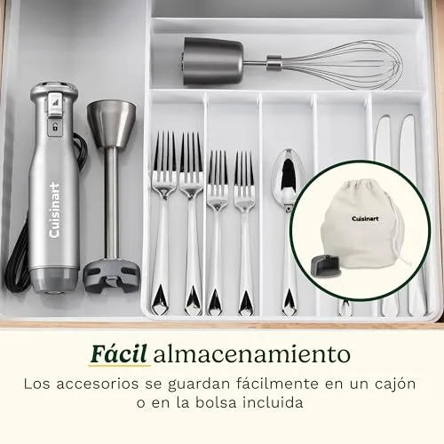 CUISINART ▫️ Batedora de imersão Power Blend de 400 W com velocidade variável, lâmina em aço inoxidável, copo anti-riscos sem BPA, taça do processador, batedor e recipiente Prep-and-Go. 7