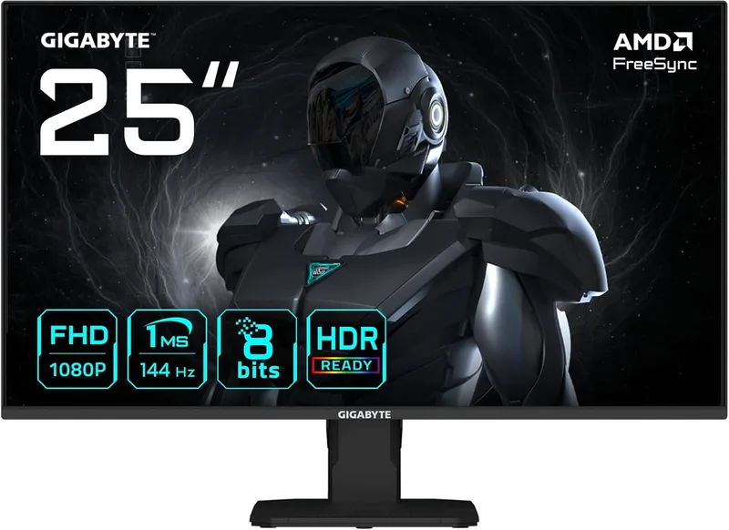 Gigabyte Technology ▫️ Monitor de jogos GIGABYTE GS25F14 FHD de 25” - 1920 x 1080, 144 Hz, 1 ms, 300 cd/m², Display HDR 10, HDMI 2.0, DisplayPort 1.2