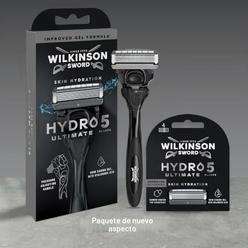 Wilkinson Sword ▫️ Hydro 5 Ultimate – Máquinas de barbear para homem, Pacote económico, ácido hialurónico, lâminas com revestimento de carbono, cabo da máquina de barbear com 5 recargas de lâmina 6