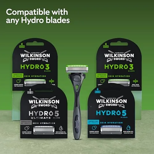 Wilkinson Sword ▫️ Hydro 3 lâminas de barbear para homem, dupla lubrificação, lâminas com revestimento de carbono, pacote de recargas para máquina de barbear masculina, 8 recargas para máquina de barbear 5