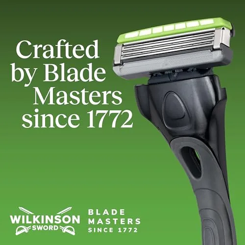 Wilkinson Sword ▫️ Hydro 3 lâminas de barbear para homem, dupla lubrificação, lâminas com revestimento de carbono, pacote de recargas para máquina de barbear masculina, 8 recargas para máquina de barbear 7