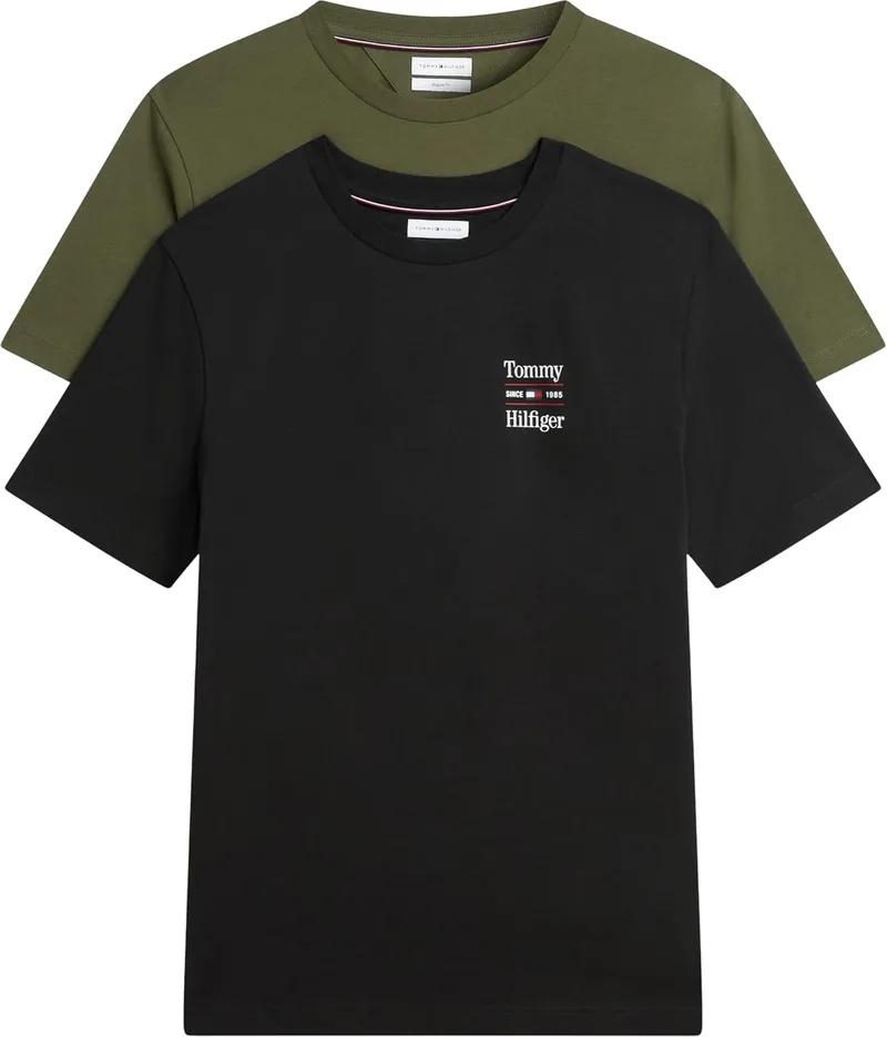 Tommy Hilfiger ▫️ Conjunto de 2 T-shirts com Estampado no Peito Reg Mw0mw45091 T-shirt de manga curta para homem (Conjunto de 2)