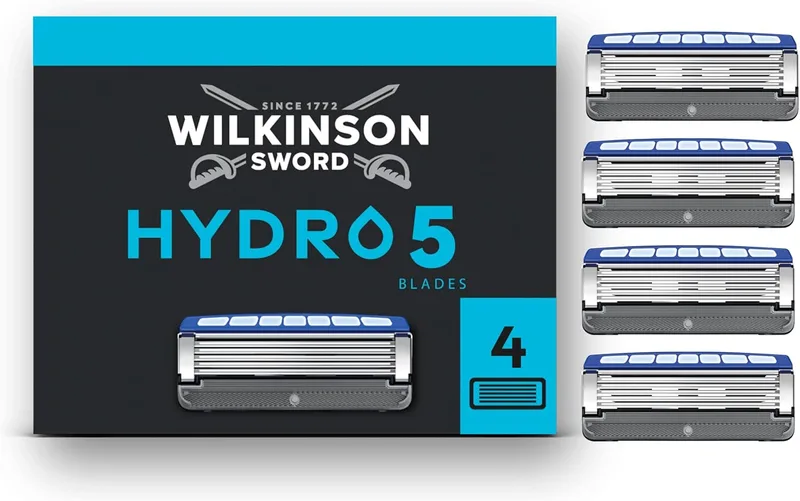Wilkinson Sword ▫️ Hydro 5 - Lâminas de substituição para máquina de barbear masculina, embalagem de 4 unidades