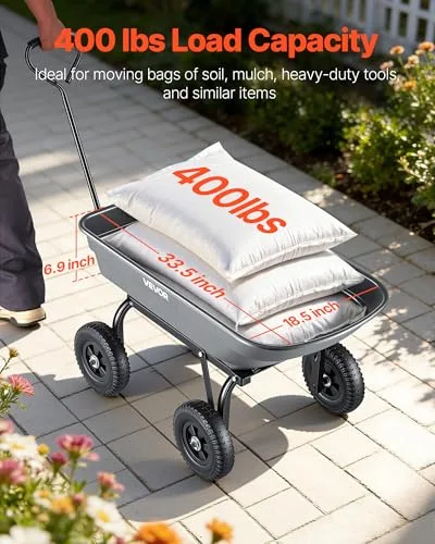 VEVOR ▫️ Carrinho de jardim com função basculante e capacidade de carga de 181 kg, carrinho de jardim em polietileno com mecanismo de basculamento de 90°, com rodas giratórias de 180° e rolamentos flexíveis de 270° para plantas 2